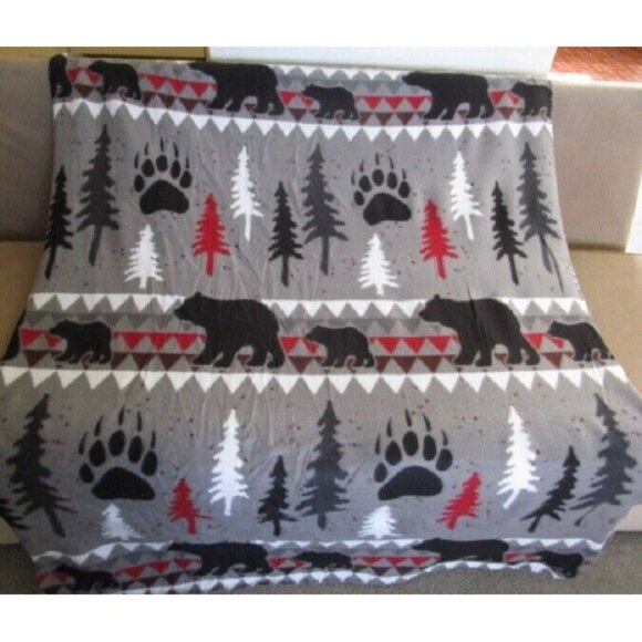 New Bear Family Bears Southwest Fleece Throw Gift Blanket Reversible Cabin Decor - Picture 2 of 4